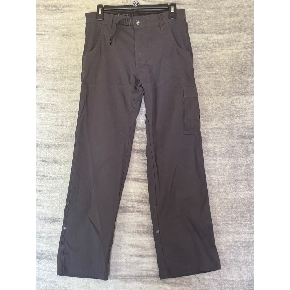Prana Zion Mens 30x30 Charcoal Gray Stretch Hiking Cargo Pants Roll Up Snaps